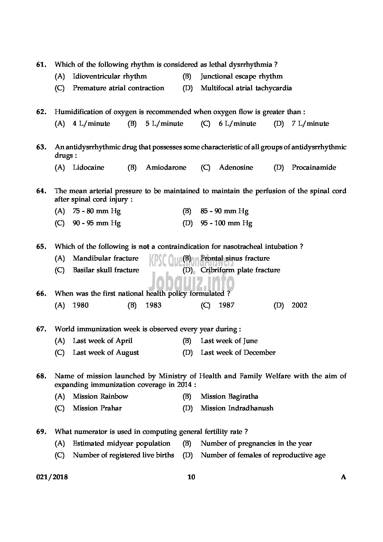 Kerala PSC Question Paper - ASSISTANT PROFESSOR IN NURSING MEDIICAL EDUCATION-10