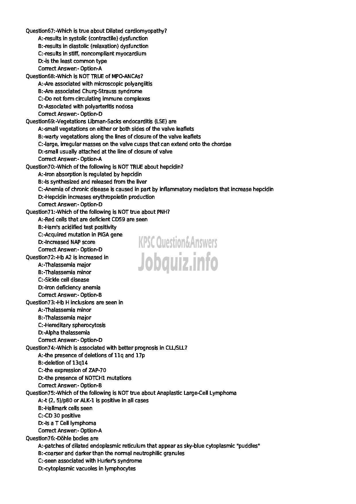 Kerala PSC Question Paper - ASSISTANT PROFESSOR IN PATHOLOGY MEDICAL EDUCATION-8