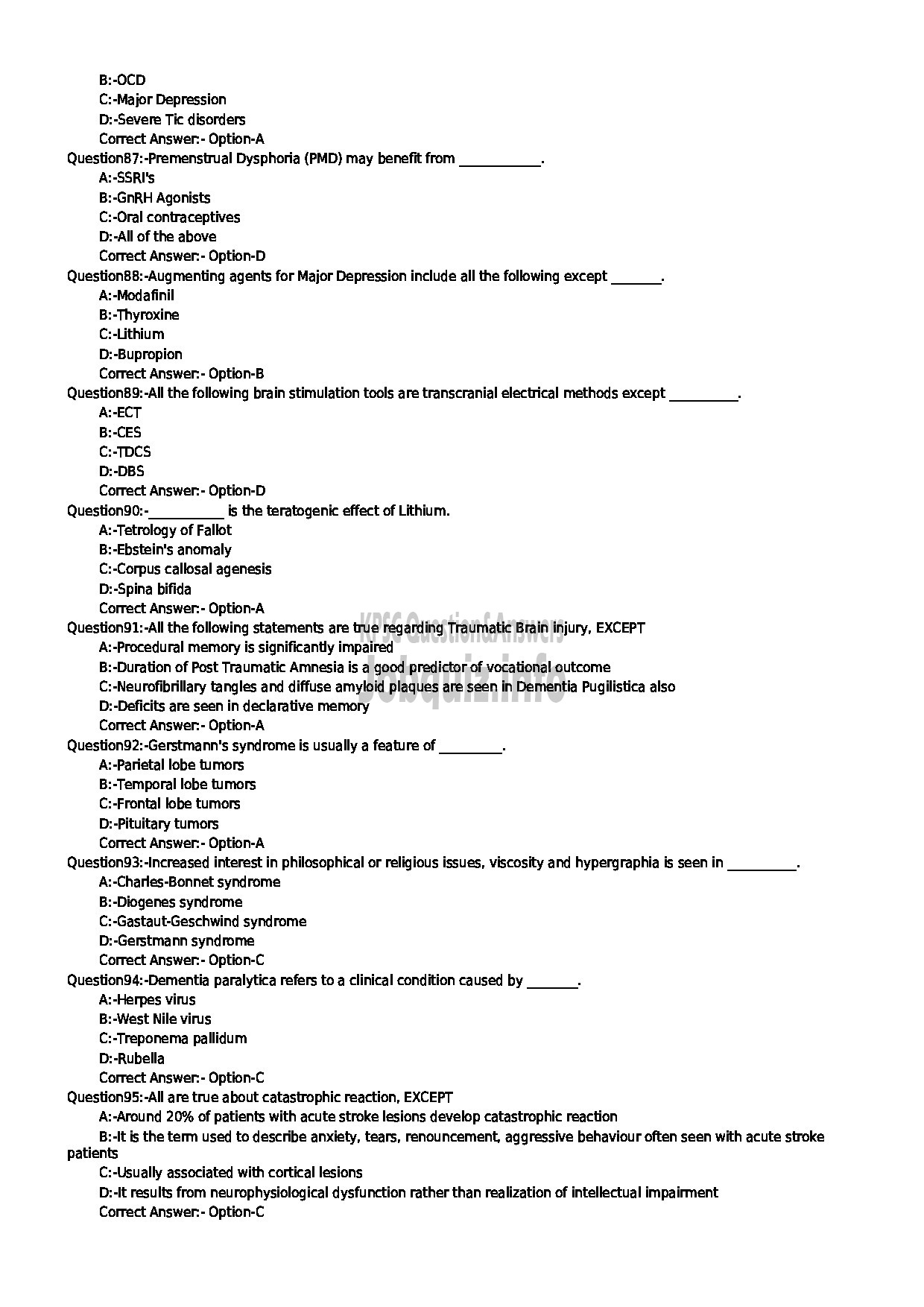 Kerala PSC Question Paper - ASSISTANT PROFESSOR IN PSYCHIATRY MEDICAL EDUCATION-10