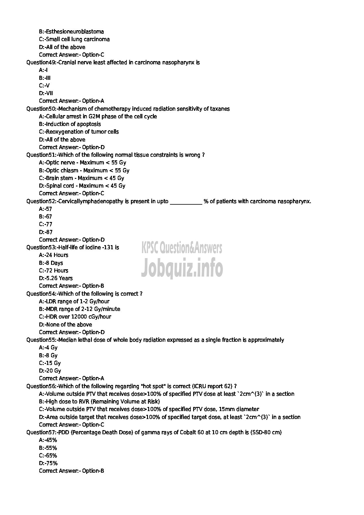 Kerala PSC Question Paper - ASSISTANT PROFESSOR IN RADIOTHERAPY MEDICAL EDUCATION-6