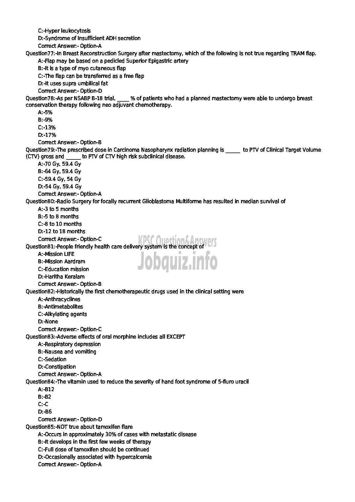 Kerala PSC Question Paper - ASSISTANT PROFESSOR IN RADIOTHERAPY MEDICAL EDUCATION-9