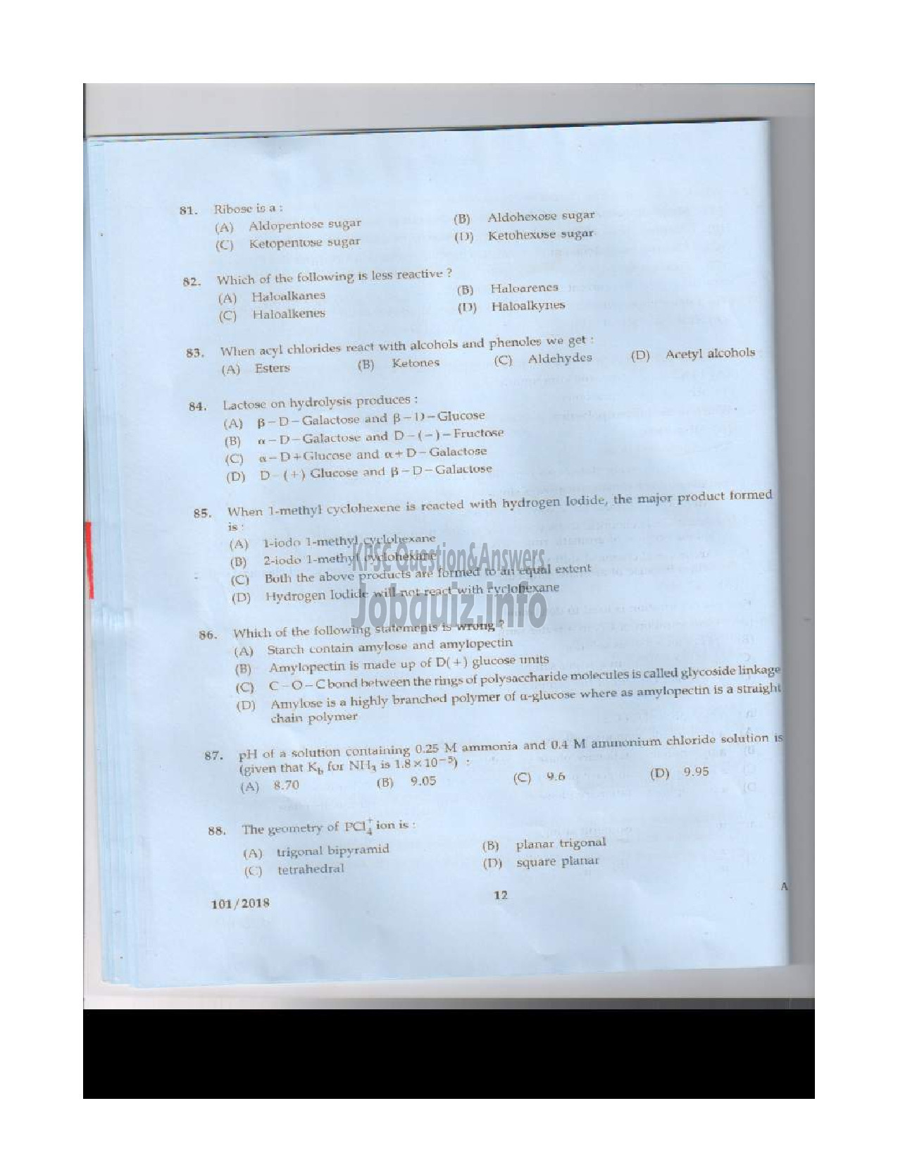 Kerala PSC Question Paper - ASSISTANT PROFESSOR IN SANITARY CHEMISTRY TECHNICAL EDUCATION English -11