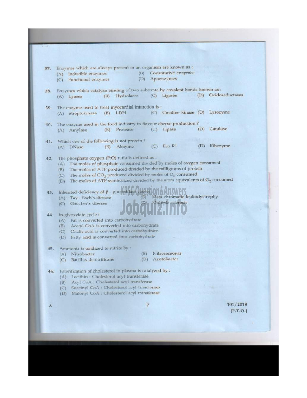 Kerala PSC Question Paper - ASSISTANT PROFESSOR IN SANITARY CHEMISTRY TECHNICAL EDUCATION English -6