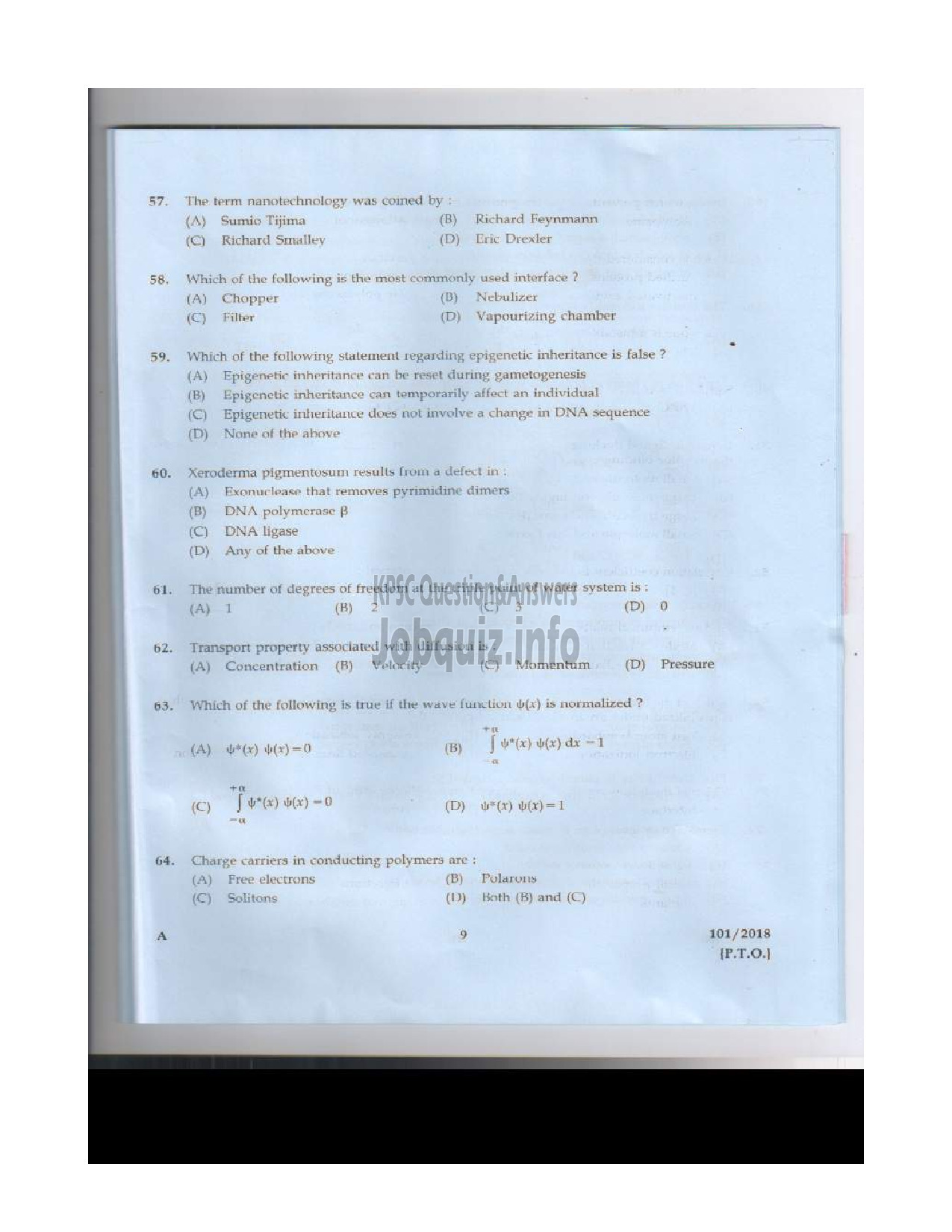 Kerala PSC Question Paper - ASSISTANT PROFESSOR IN SANITARY CHEMISTRY TECHNICAL EDUCATION English -8