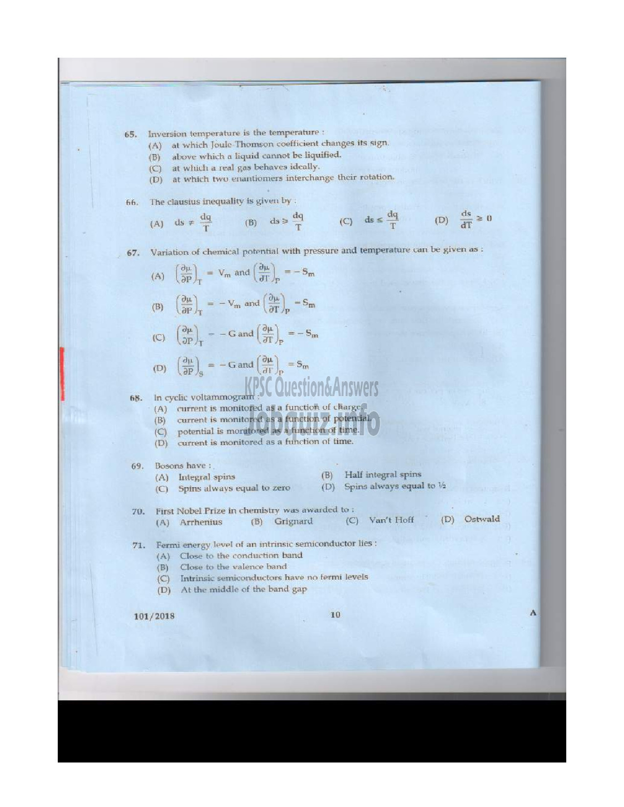 Kerala PSC Question Paper - ASSISTANT PROFESSOR IN SANITARY CHEMISTRY TECHNICAL EDUCATION English -9