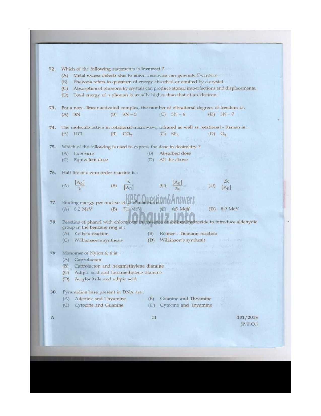 Kerala PSC Question Paper - ASSISTANT PROFESSOR IN SANITARY CHEMISTRY TECHNICAL EDUCATION English -10