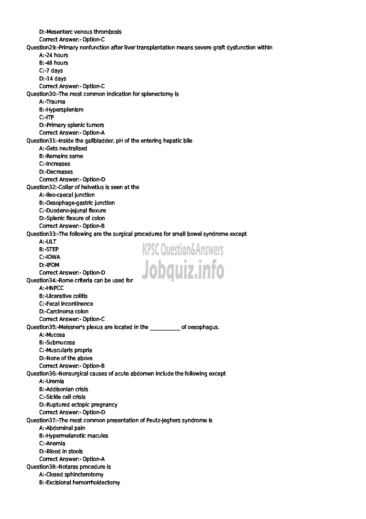 Kerala PSC Question Paper - ASSISTANT PROFESSOR IN SURGICAL GASTROENTEROLOGY MEDICAL EDUCATION-4