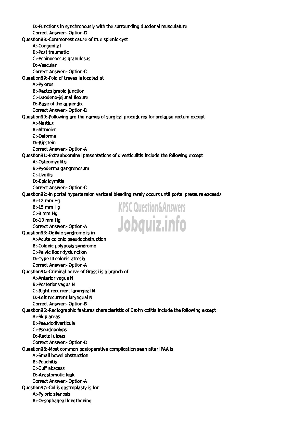 Kerala PSC Question Paper - ASSISTANT PROFESSOR IN SURGICAL GASTROENTEROLOGY MEDICAL EDUCATION-10