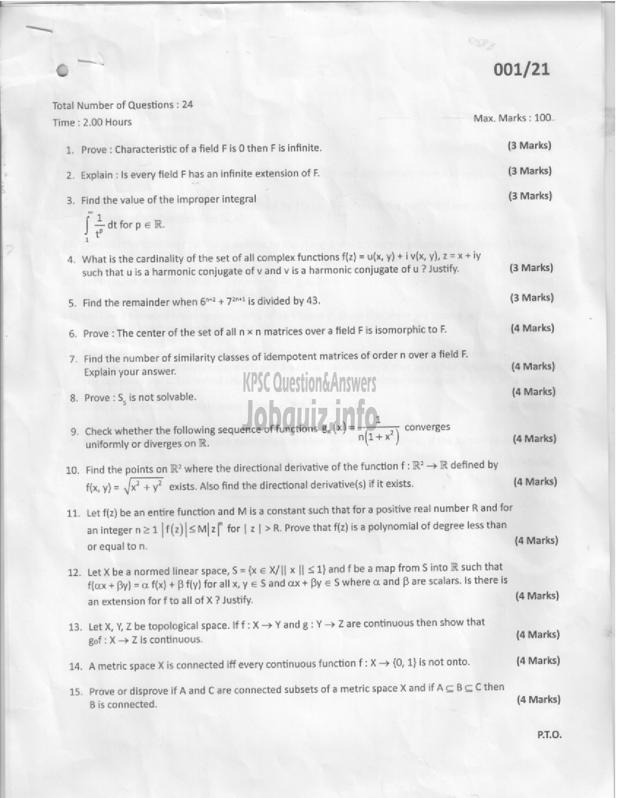 Kerala PSC Question Paper - ASSISTANT PROFESSOR -MATHEMATICS-1