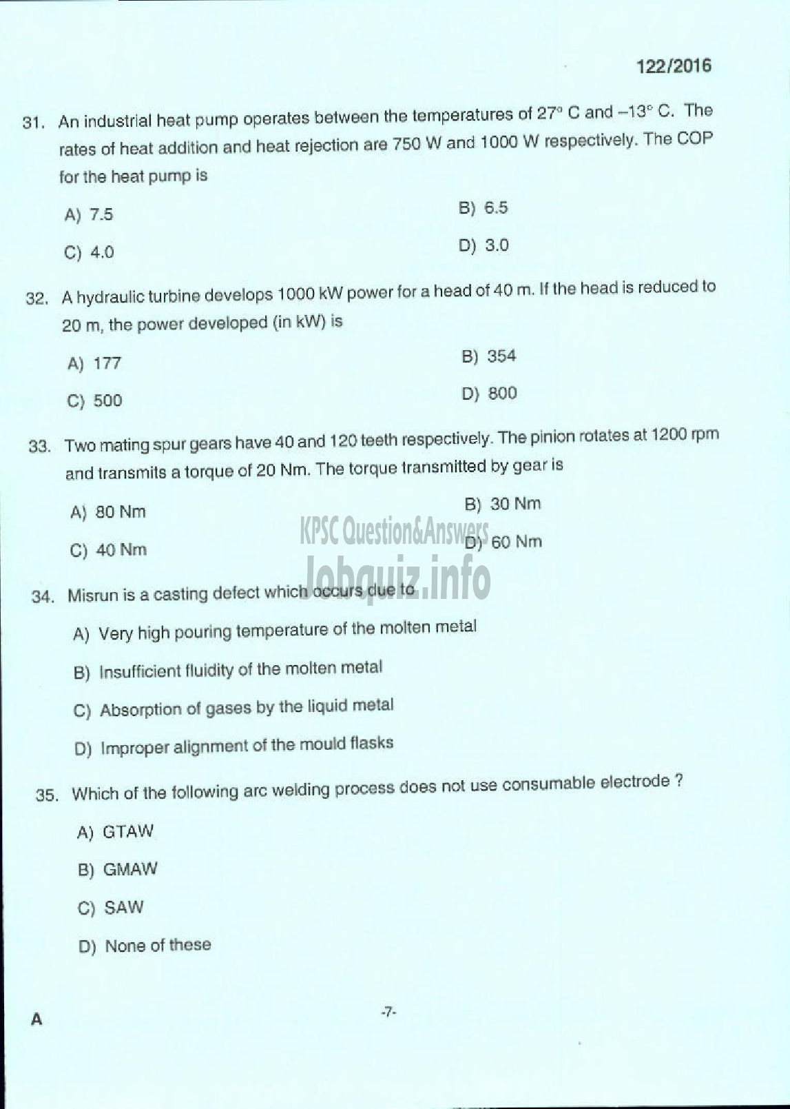 Kerala PSC Question Paper - ASSISTANT PROFESSOR MECHANICAL ENGINEERING TECHNICAL EDUCATION ENGINEERING DCOLLEGES-5