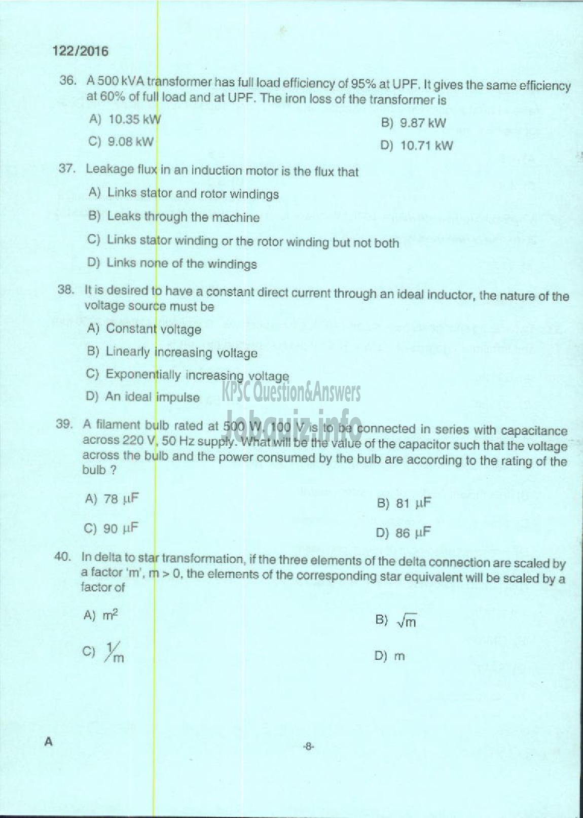 Kerala PSC Question Paper - ASSISTANT PROFESSOR MECHANICAL ENGINEERING TECHNICAL EDUCATION ENGINEERING DCOLLEGES-6