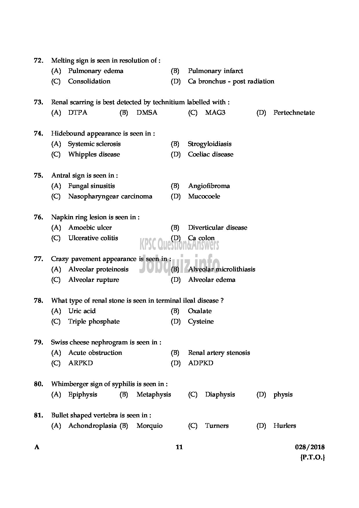 Kerala PSC Question Paper - ASSISTANT PROFESSOR RADIO DIGNOSIS MEDICAL EDUCATION DEPARTMENT-11