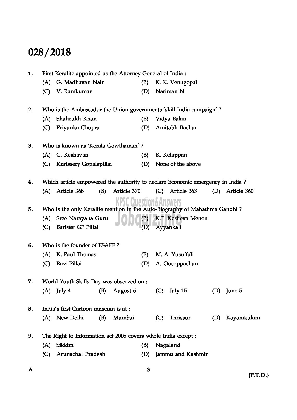 Kerala PSC Question Paper - ASSISTANT PROFESSOR RADIO DIGNOSIS MEDICAL EDUCATION DEPARTMENT-3