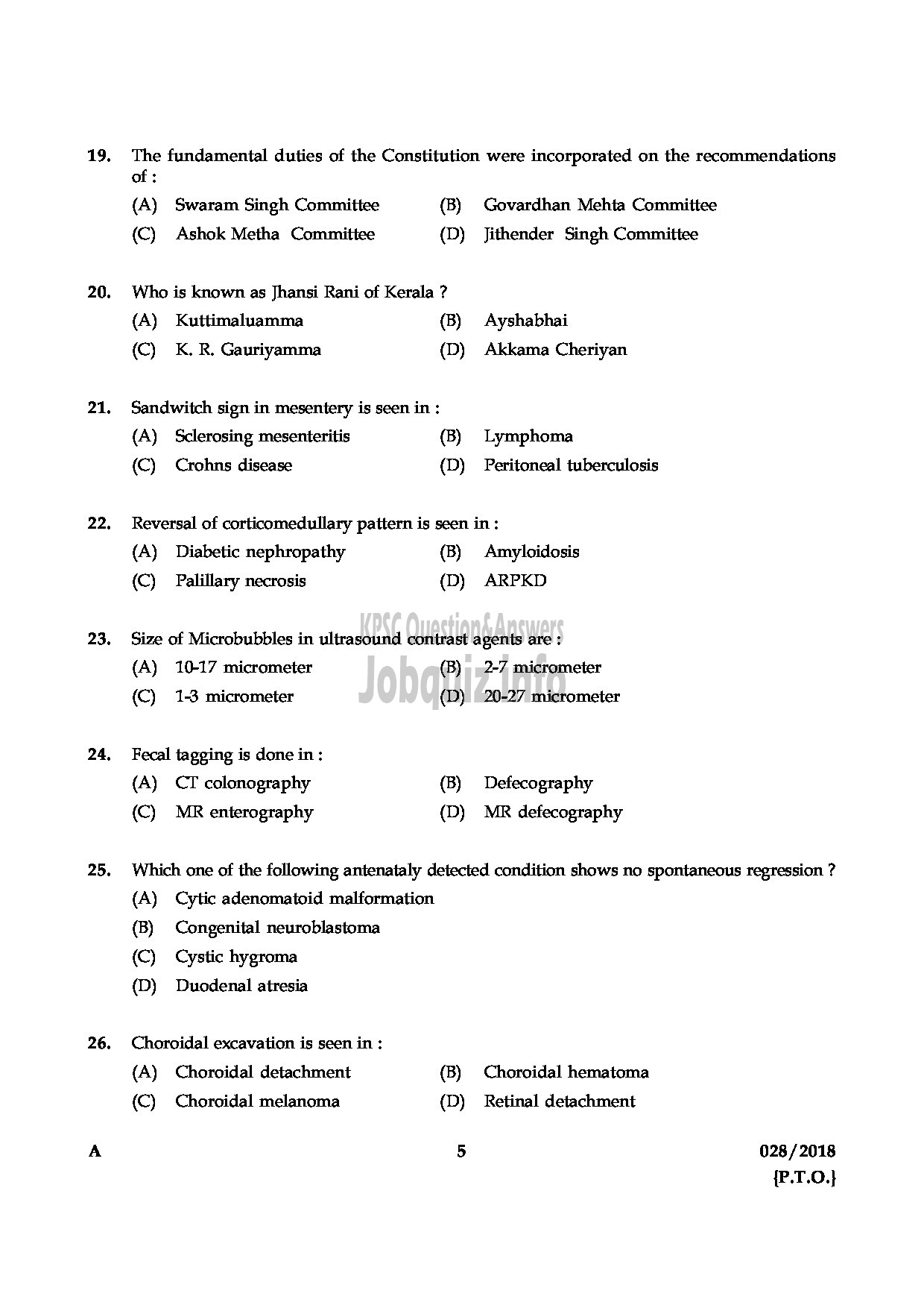 Kerala PSC Question Paper - ASSISTANT PROFESSOR RADIO DIGNOSIS MEDICAL EDUCATION DEPARTMENT-5