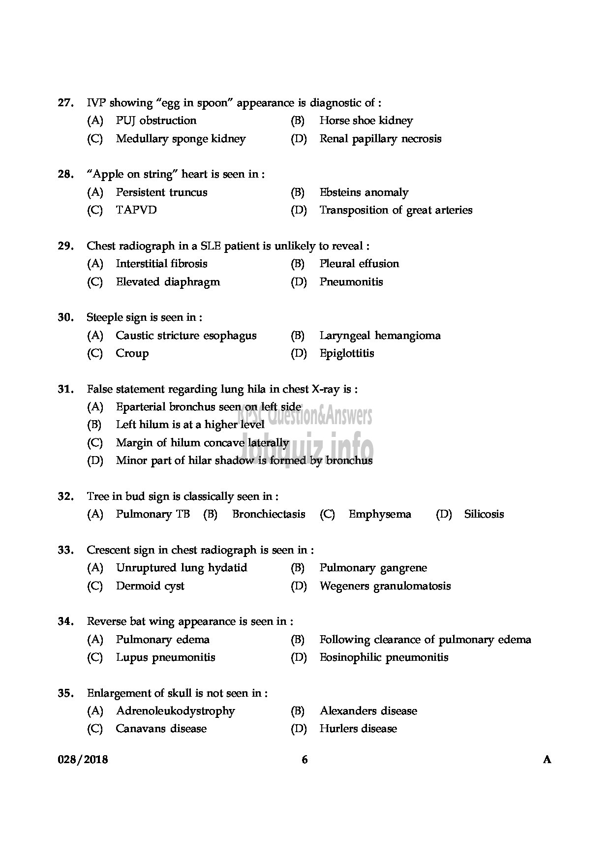 Kerala PSC Question Paper - ASSISTANT PROFESSOR RADIO DIGNOSIS MEDICAL EDUCATION DEPARTMENT-6