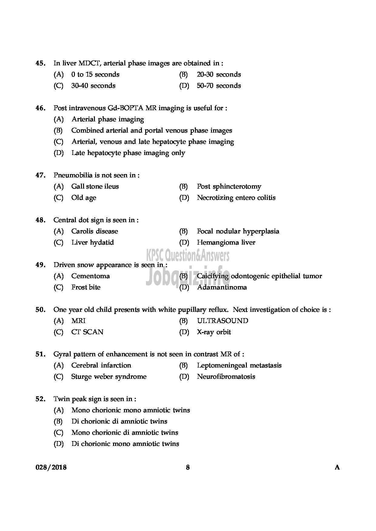 Kerala PSC Question Paper - ASSISTANT PROFESSOR RADIO DIGNOSIS MEDICAL EDUCATION DEPARTMENT-8