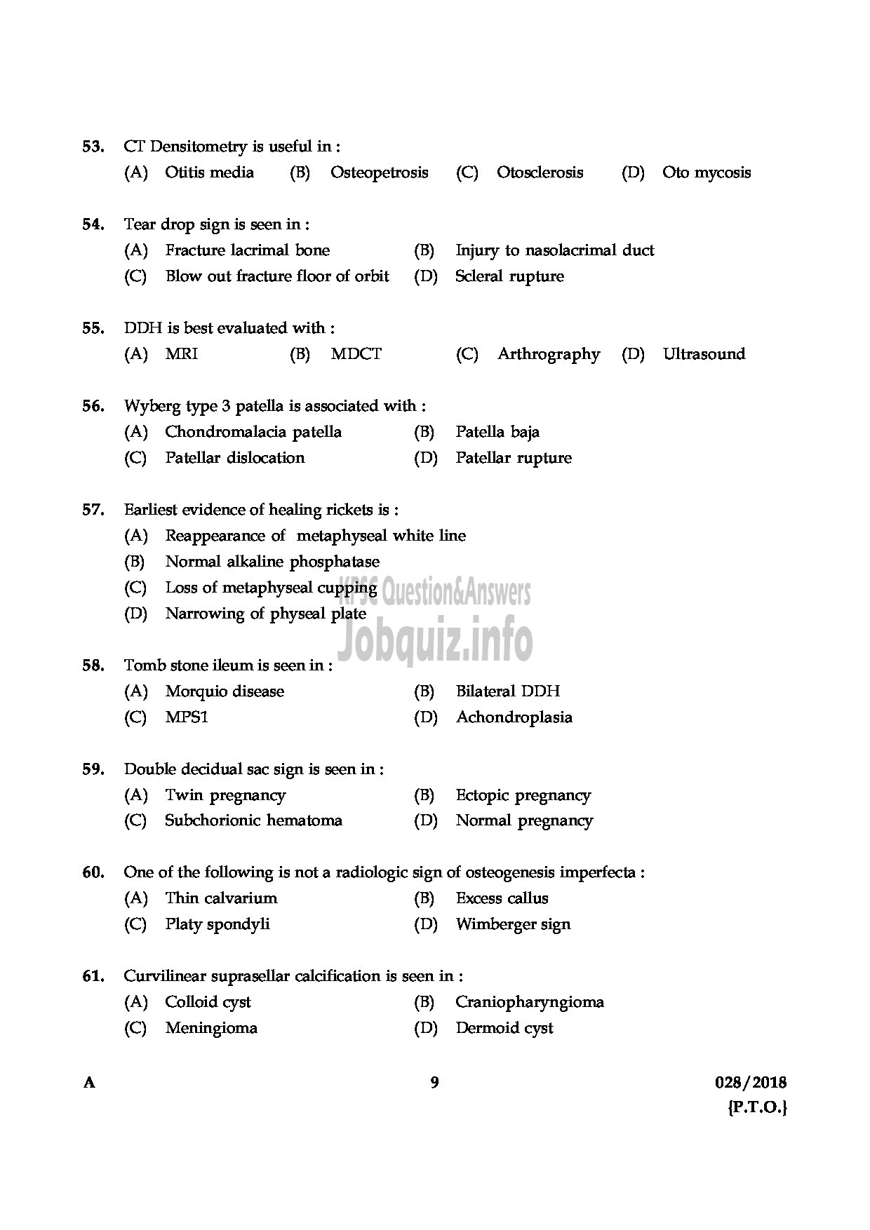 Kerala PSC Question Paper - ASSISTANT PROFESSOR RADIO DIGNOSIS MEDICAL EDUCATION DEPARTMENT-9