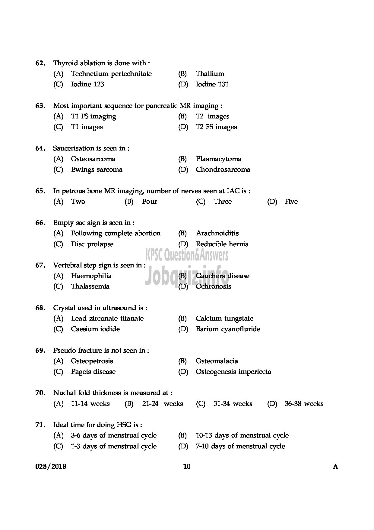 Kerala PSC Question Paper - ASSISTANT PROFESSOR RADIO DIGNOSIS MEDICAL EDUCATION DEPARTMENT-10