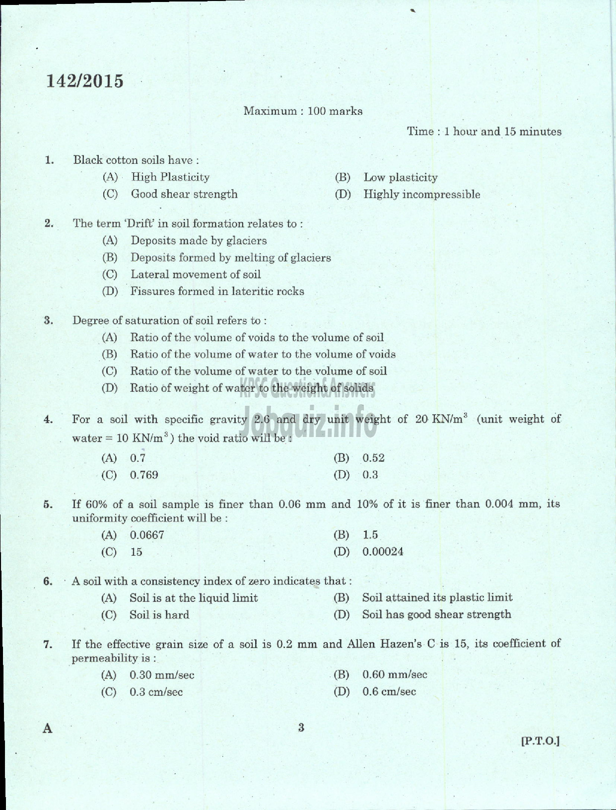 Kerala PSC Question Paper - ASSISTANT PROJECT ENGINEER KLDC LTD-1