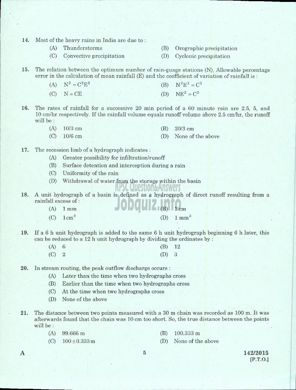 Kerala PSC Question Paper - ASSISTANT PROJECT ENGINEER KLDC LTD-3