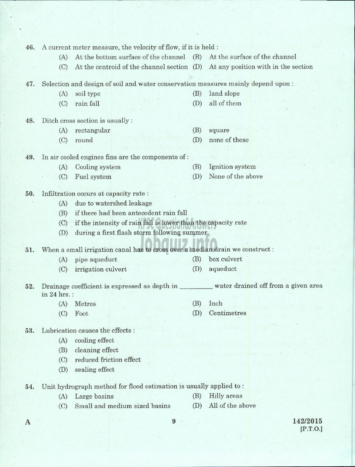 Kerala PSC Question Paper - ASSISTANT PROJECT ENGINEER KLDC LTD-7