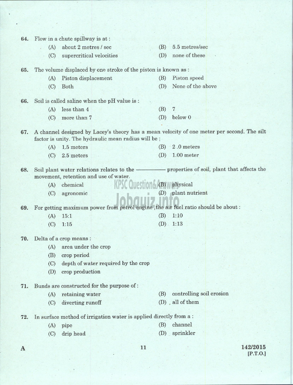 Kerala PSC Question Paper - ASSISTANT PROJECT ENGINEER KLDC LTD-9