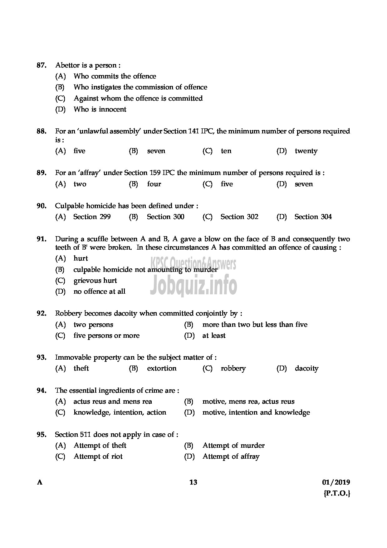 Kerala PSC Question Paper - ASSISTANT PUBLIC PROSECUTOR GR II KERALA STATE ASSISTANT PUBLIC PROSECUTORS SERVICE-13