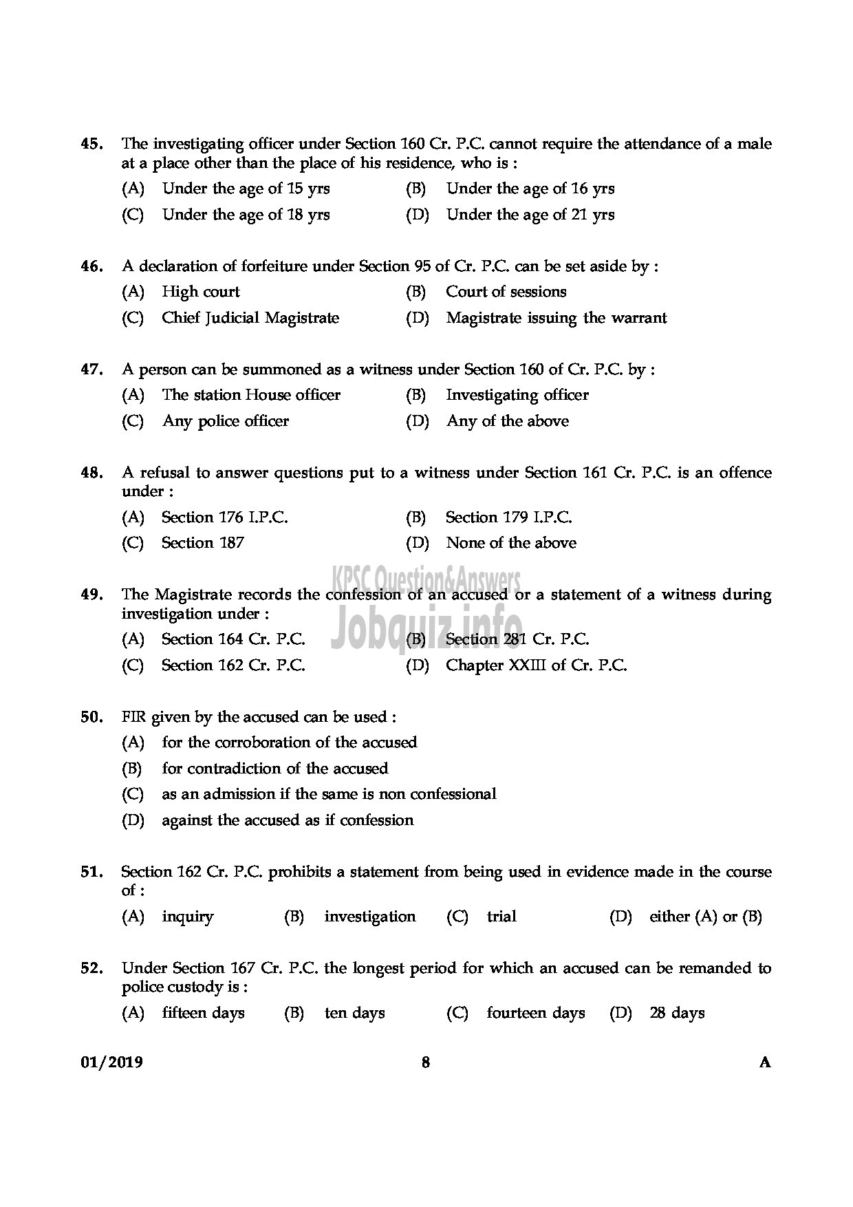 Kerala PSC Question Paper - ASSISTANT PUBLIC PROSECUTOR GR II KERALA STATE ASSISTANT PUBLIC PROSECUTORS SERVICE-8