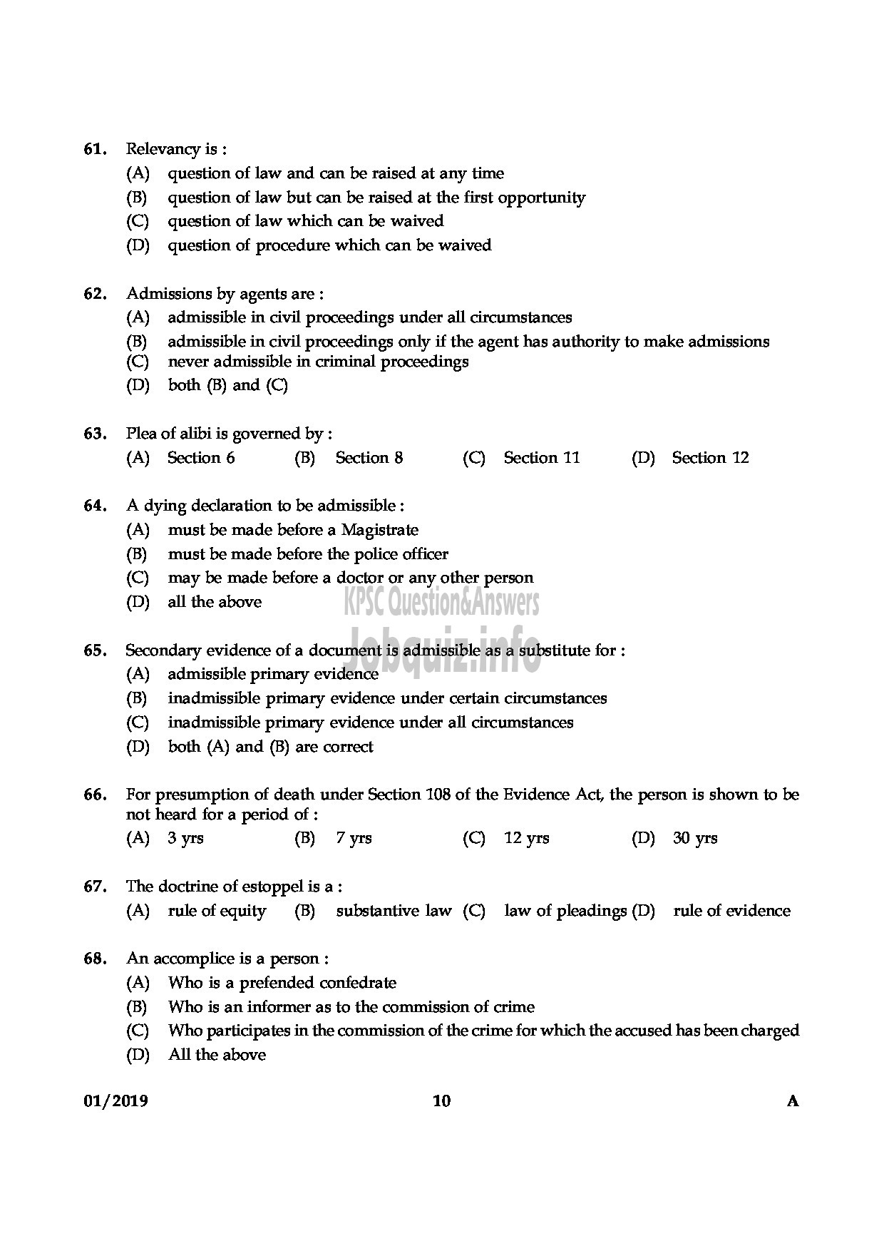 Kerala PSC Question Paper - ASSISTANT PUBLIC PROSECUTOR GR II KERALA STATE ASSISTANT PUBLIC PROSECUTORS SERVICE-10