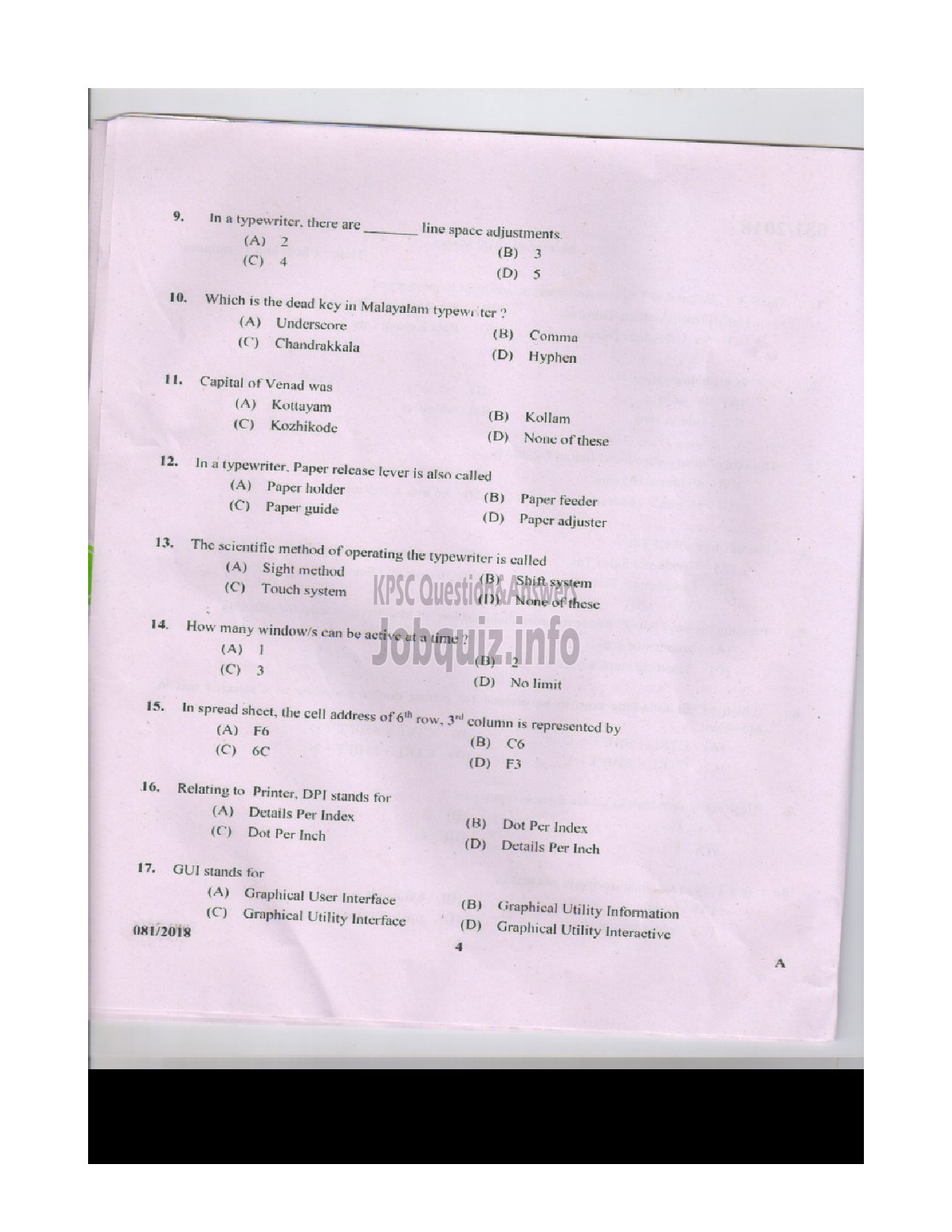 Kerala PSC Question Paper - ASSISTANT STENOGRAPHER CONFIDENTIAL ASST.GR.II L.D.TYPIST CLERK TYPIST KMTWWFB GOVT.OWNED-3
