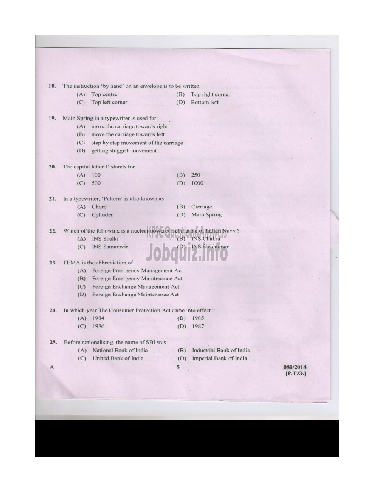 Kerala PSC Question Paper - ASSISTANT STENOGRAPHER CONFIDENTIAL ASST.GR.II L.D.TYPIST CLERK TYPIST KMTWWFB GOVT.OWNED-4