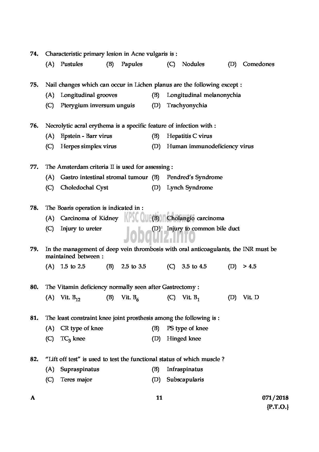 Kerala PSC Question Paper - ASSISTANT SURGEON CASUALITY MEDICAL OFFICER HEALTH SERVICES-11