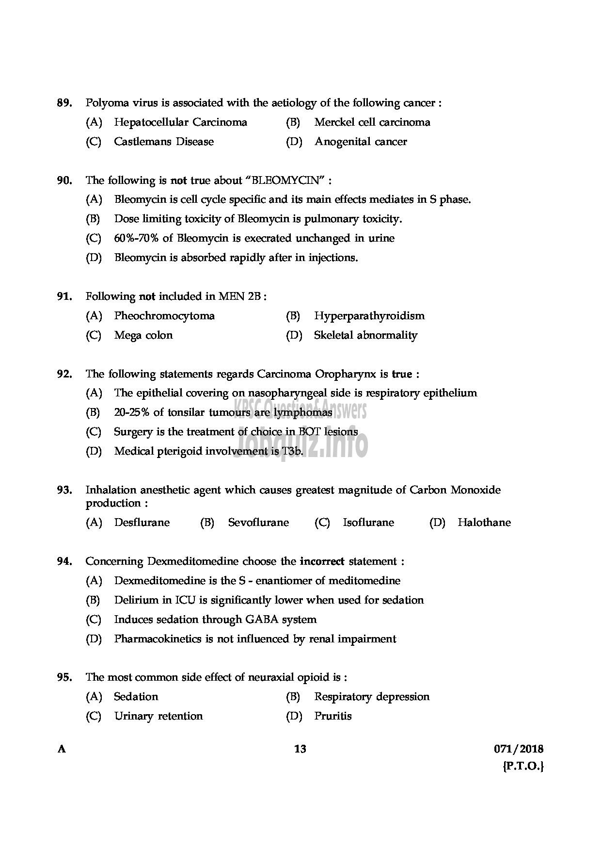 Kerala PSC Question Paper - ASSISTANT SURGEON CASUALITY MEDICAL OFFICER HEALTH SERVICES-13