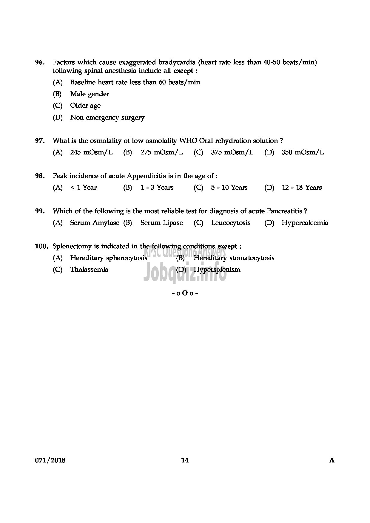 Kerala PSC Question Paper - ASSISTANT SURGEON CASUALITY MEDICAL OFFICER HEALTH SERVICES-14