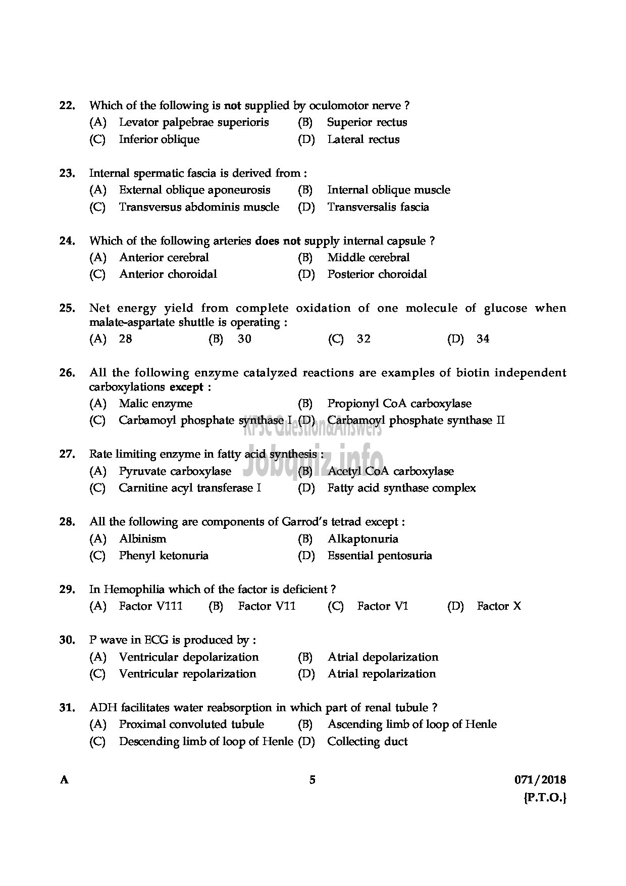 Kerala PSC Question Paper - ASSISTANT SURGEON CASUALITY MEDICAL OFFICER HEALTH SERVICES-5