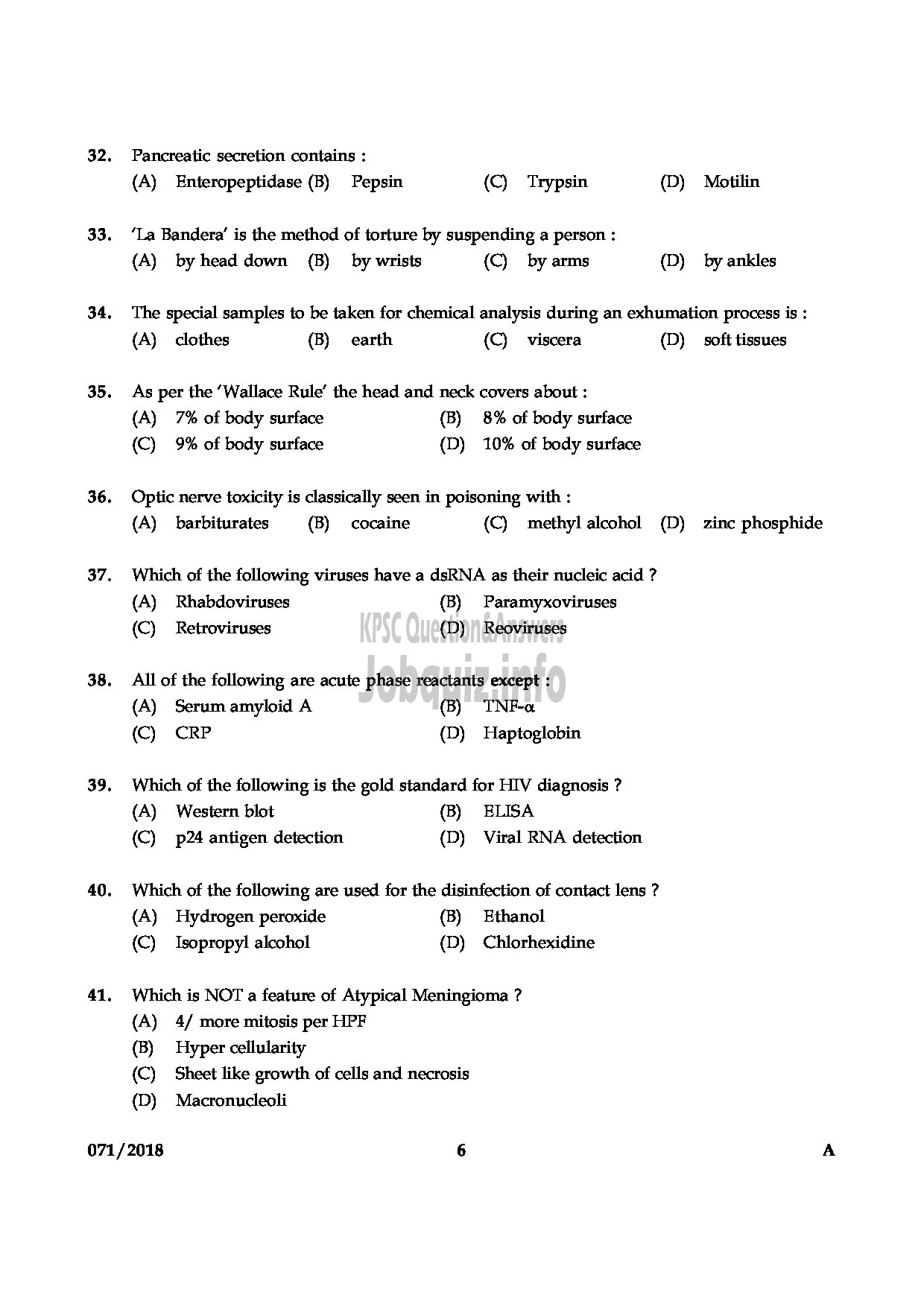 Kerala PSC Question Paper - ASSISTANT SURGEON CASUALITY MEDICAL OFFICER HEALTH SERVICES-6