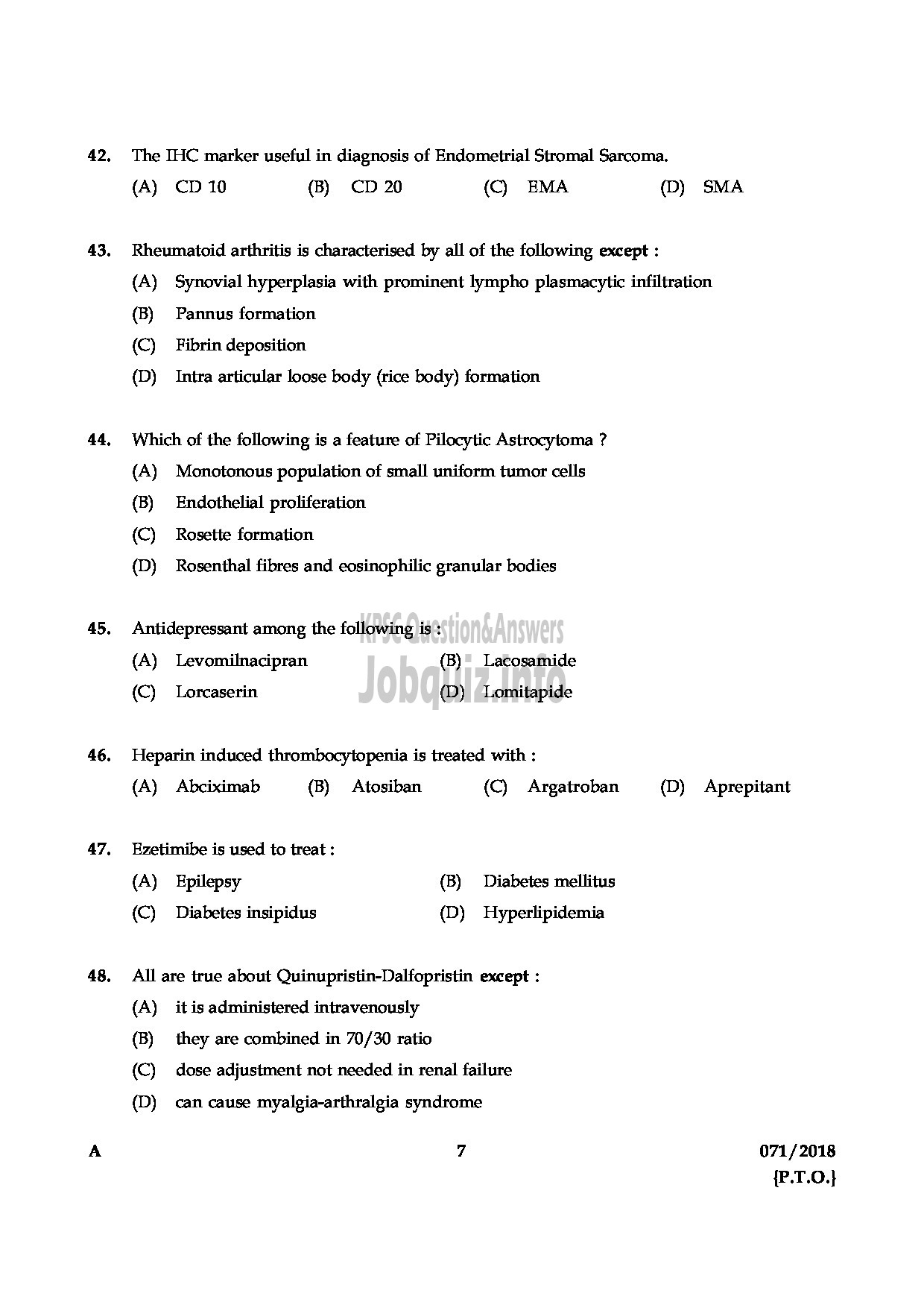 Kerala PSC Question Paper - ASSISTANT SURGEON CASUALITY MEDICAL OFFICER HEALTH SERVICES-7