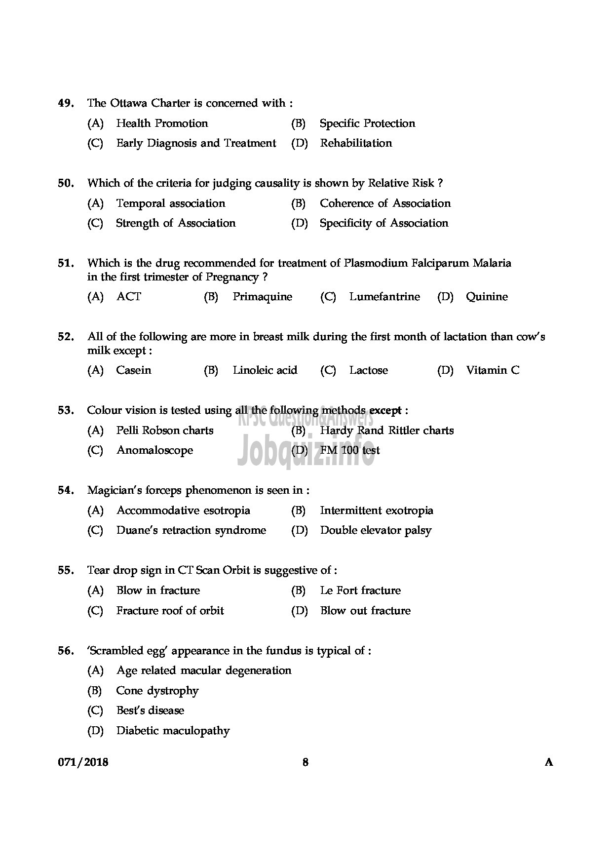 Kerala PSC Question Paper - ASSISTANT SURGEON CASUALITY MEDICAL OFFICER HEALTH SERVICES-8