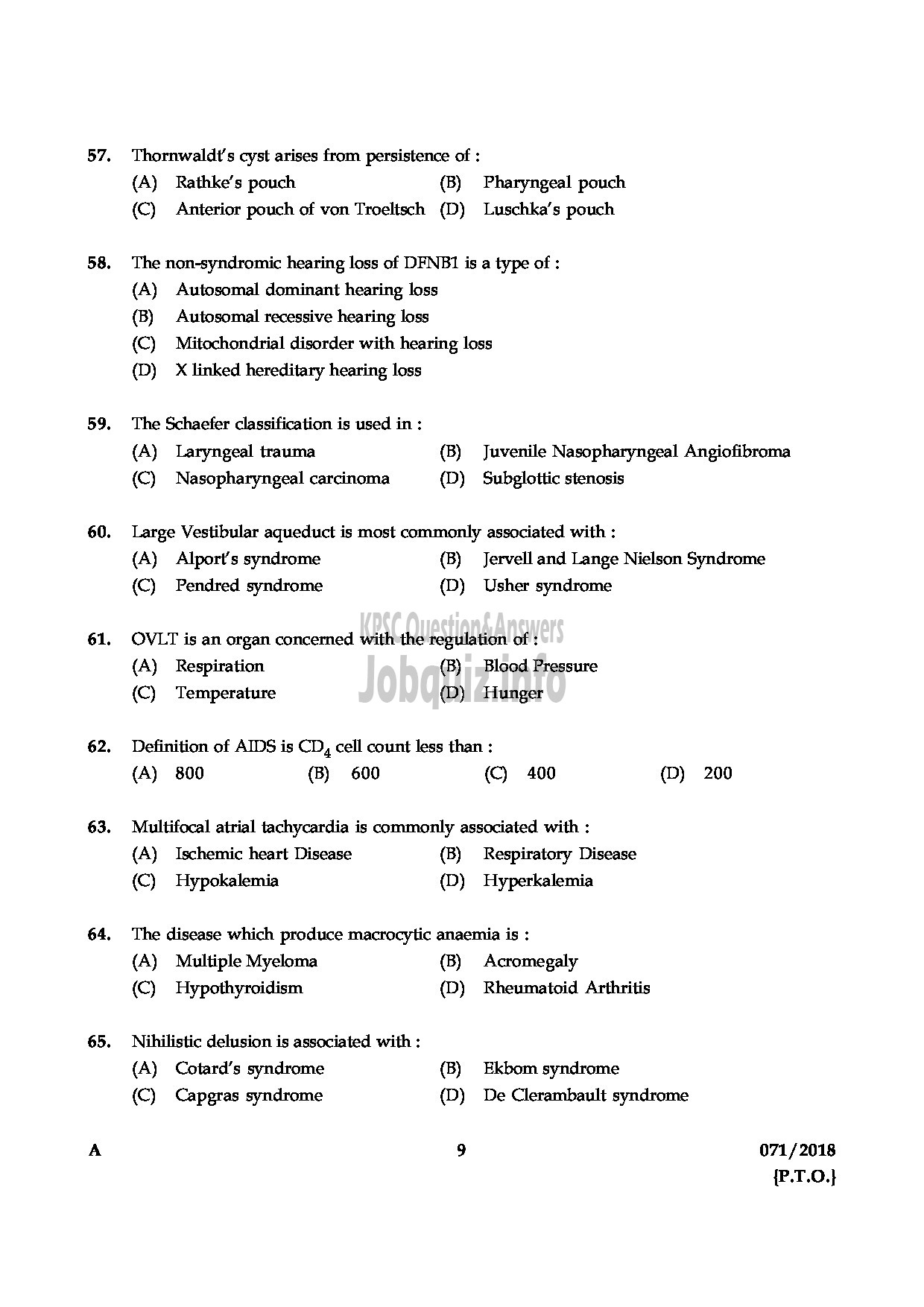 Kerala PSC Question Paper - ASSISTANT SURGEON CASUALITY MEDICAL OFFICER HEALTH SERVICES-9