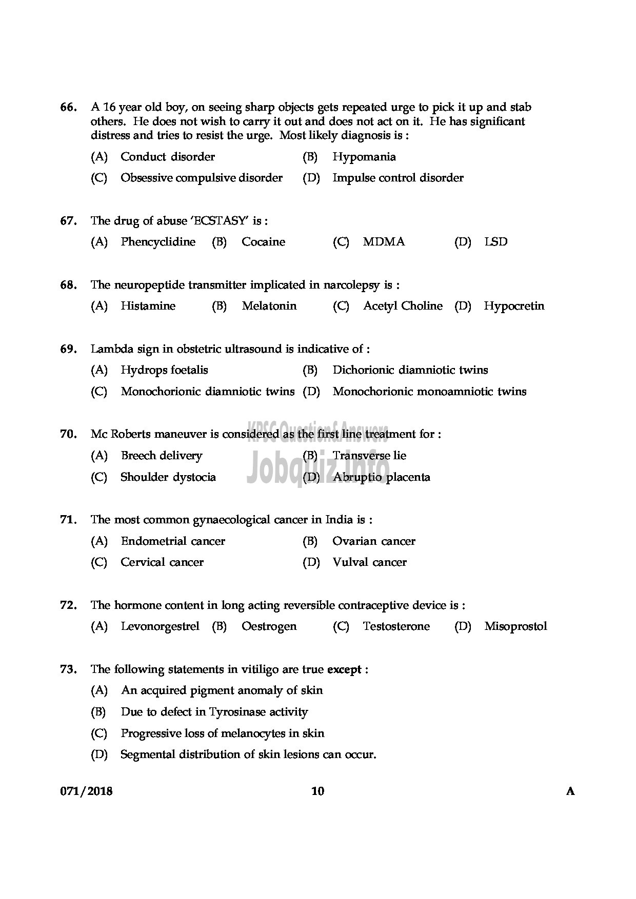 Kerala PSC Question Paper - ASSISTANT SURGEON CASUALITY MEDICAL OFFICER HEALTH SERVICES-10