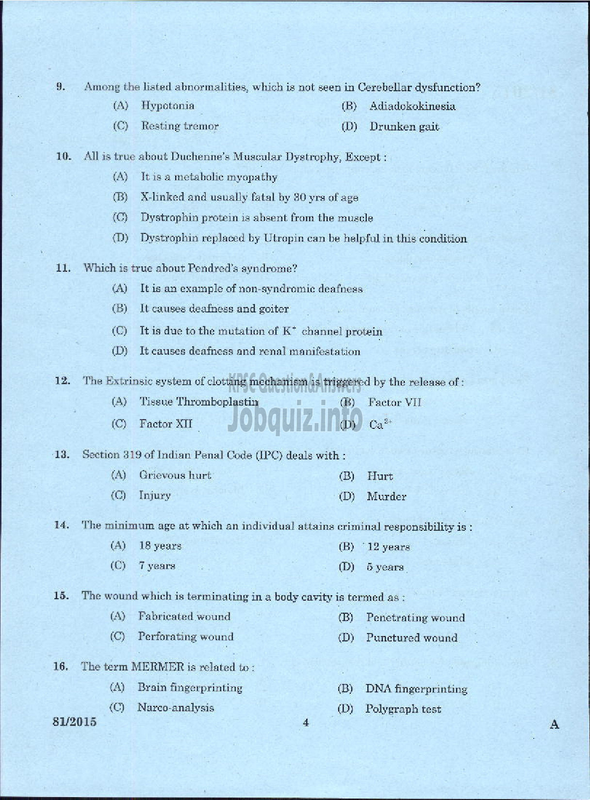 Kerala PSC Question Paper - ASSISTANT SURGEON CASUALITY MEDICAL OFFICER HEALTH SERVICES MEDICAL OFFICER KERALA FACTORIES ANS BOILERS SERVICE ASSISTANT INSURANCE MEDICAL OFFICER IMS-2