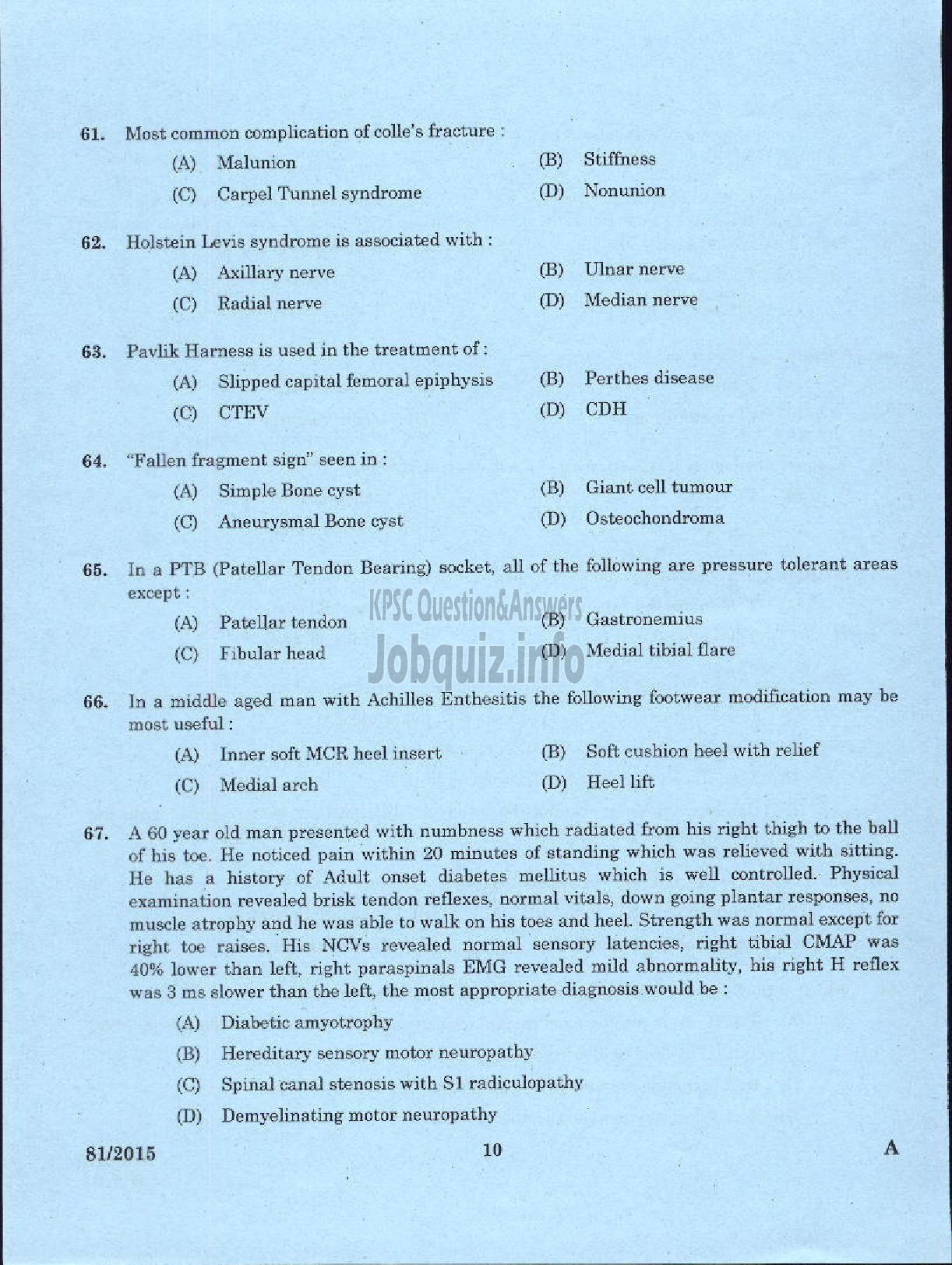 Kerala PSC Question Paper - ASSISTANT SURGEON CASUALITY MEDICAL OFFICER HEALTH SERVICES MEDICAL OFFICER KERALA FACTORIES ANS BOILERS SERVICE ASSISTANT INSURANCE MEDICAL OFFICER IMS-8