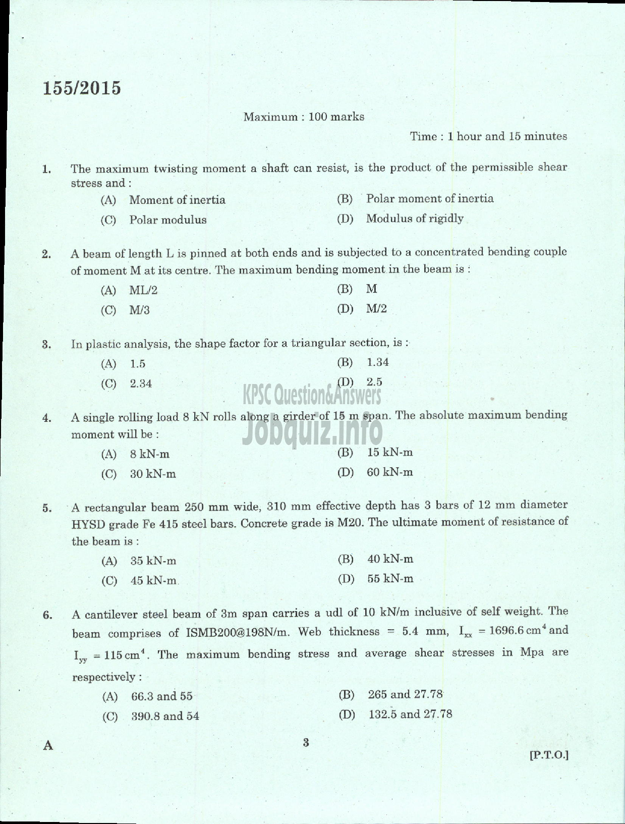Kerala PSC Question Paper - ASSISTANT TOWN PLANNER TOWN AND COUNTRY PLANNING-1