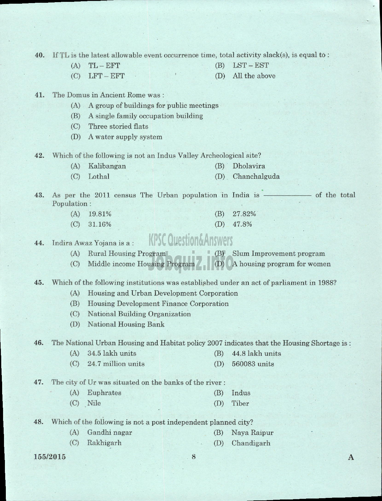 Kerala PSC Question Paper - ASSISTANT TOWN PLANNER TOWN AND COUNTRY PLANNING-6
