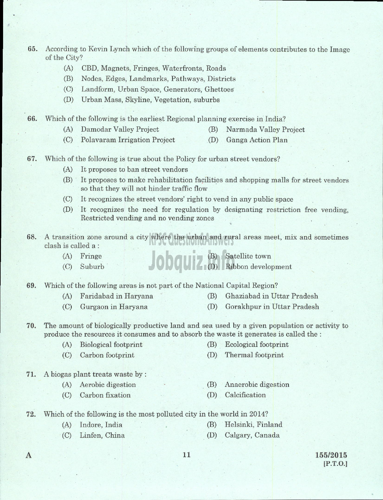 Kerala PSC Question Paper - ASSISTANT TOWN PLANNER TOWN AND COUNTRY PLANNING-9