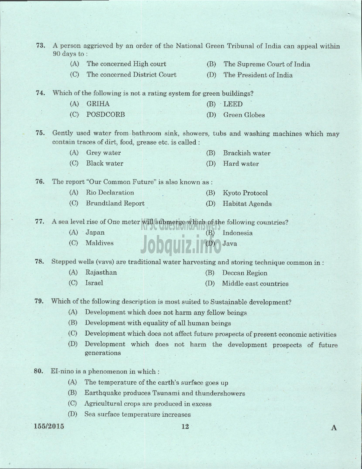 Kerala PSC Question Paper - ASSISTANT TOWN PLANNER TOWN AND COUNTRY PLANNING-10