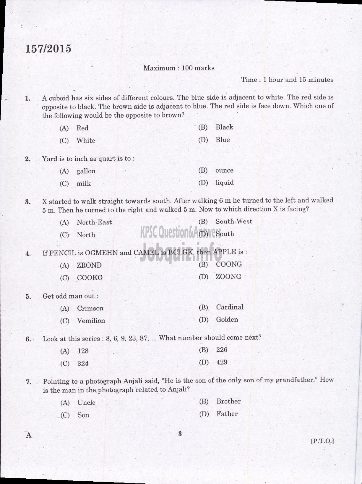 Kerala PSC Question Paper - ASSISTANT TRANSPORT OFFICER KSRTC /ASST SR FOR SC/ST FINANCE-1