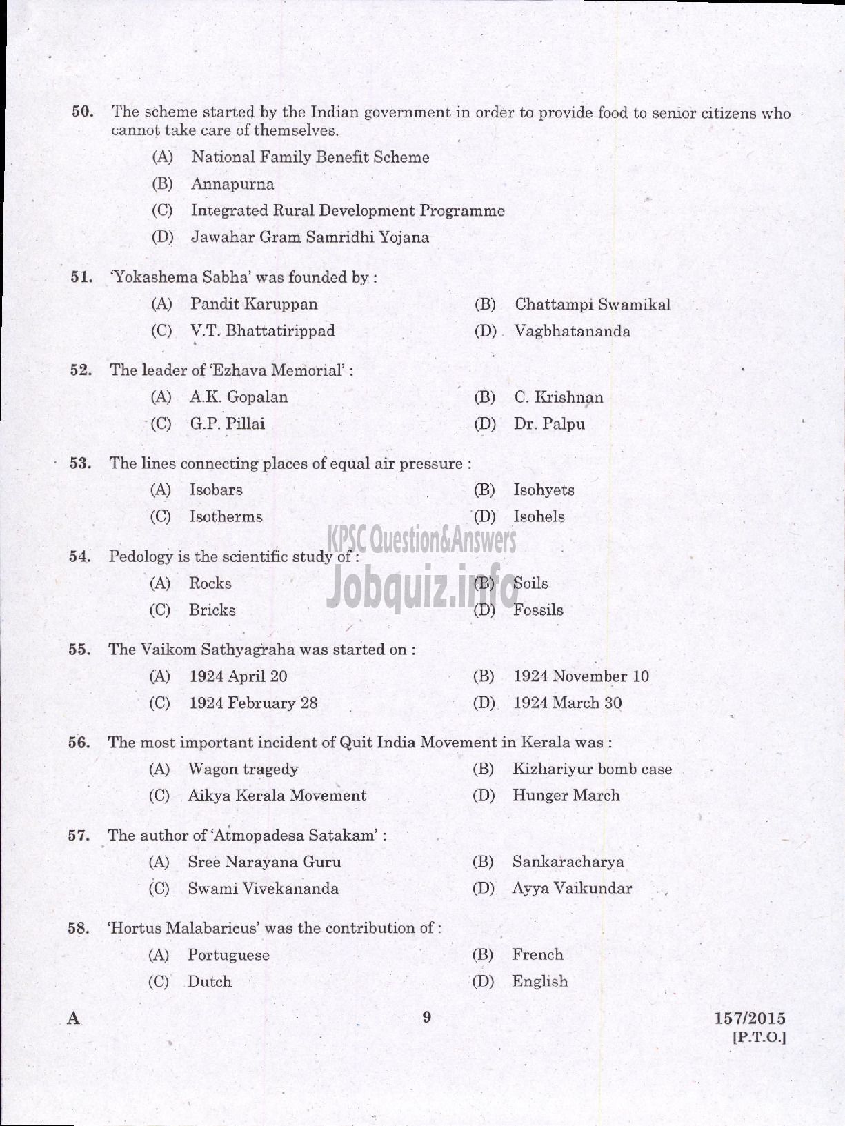 Kerala PSC Question Paper - ASSISTANT TRANSPORT OFFICER KSRTC /ASST SR FOR SC/ST FINANCE-7