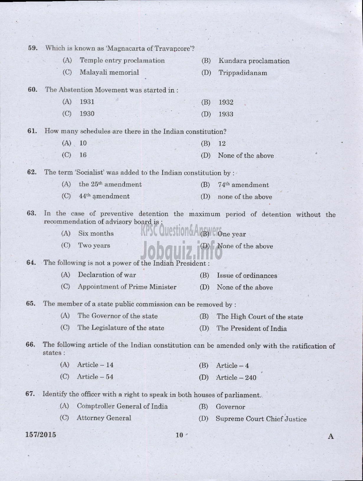 Kerala PSC Question Paper - ASSISTANT TRANSPORT OFFICER KSRTC /ASST SR FOR SC/ST FINANCE-8