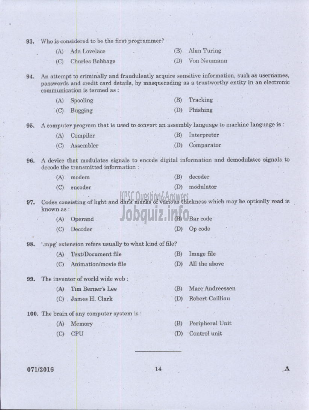 Kerala PSC Question Paper - ASSISTANT UNIVERSITIES IN KERALA-12